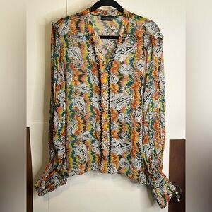 Emily Lovelock Women’s Size 2XL “Shirley” Paisley Sheer Viscose Blouse